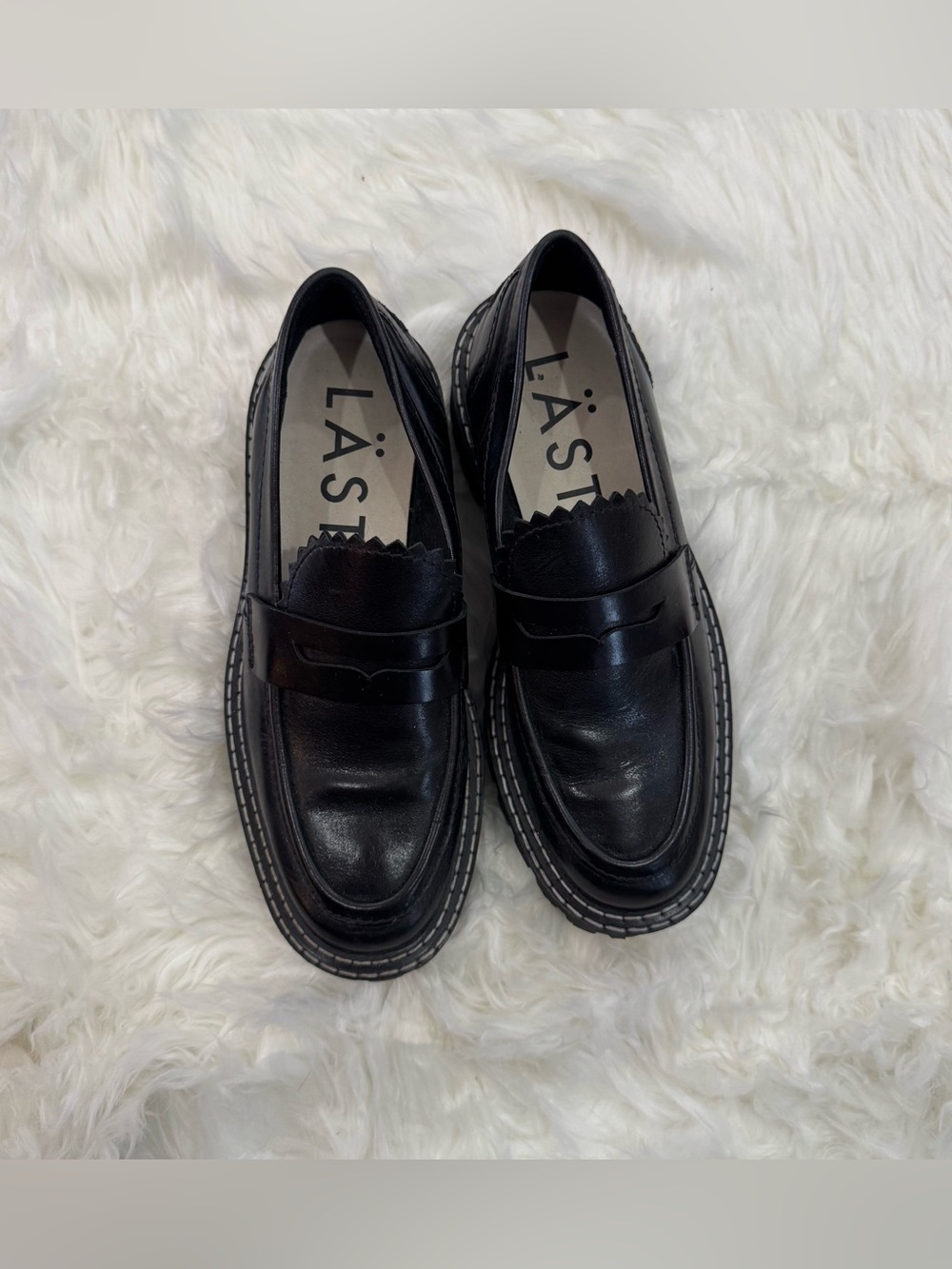 LÄST Black Leather Chunky Lug Sole Penny Loafers Women’s EU 39 Made in Portugal